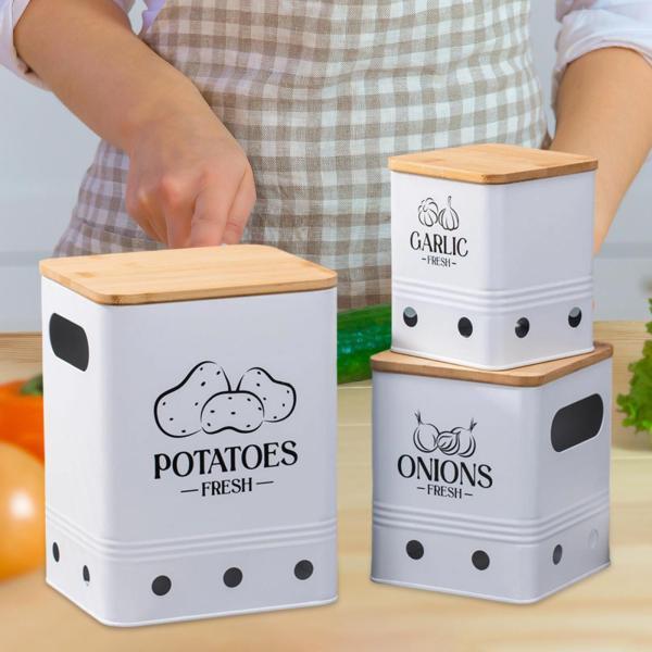 3 個 ジャガイモ、タマネギ、ニンニクの保存容器、コンテナセット