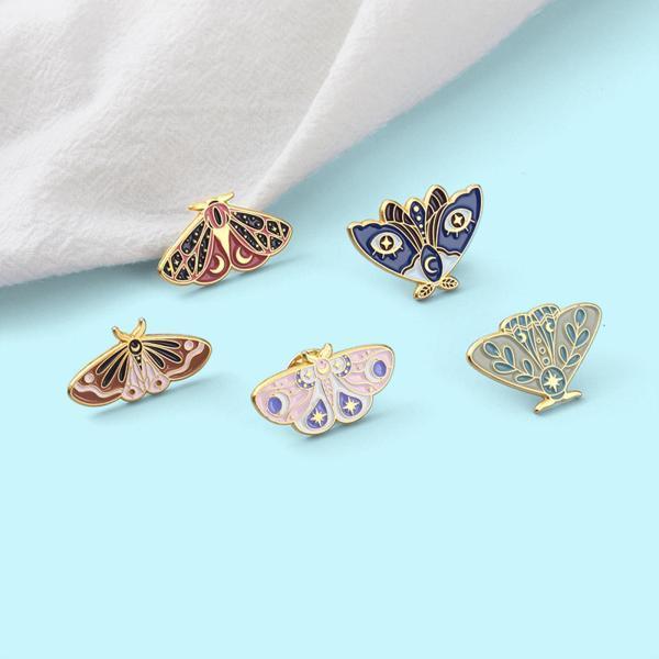 ジュエリーアクセサリー用5x蛾エナメルピンコレクション昆虫