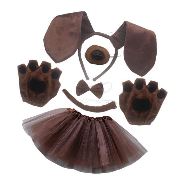 犬耳カチューシャとしっぽ ハロウィン コスプレ マスカレード パフォーマンス 子供用 ブラウン ドレス付き