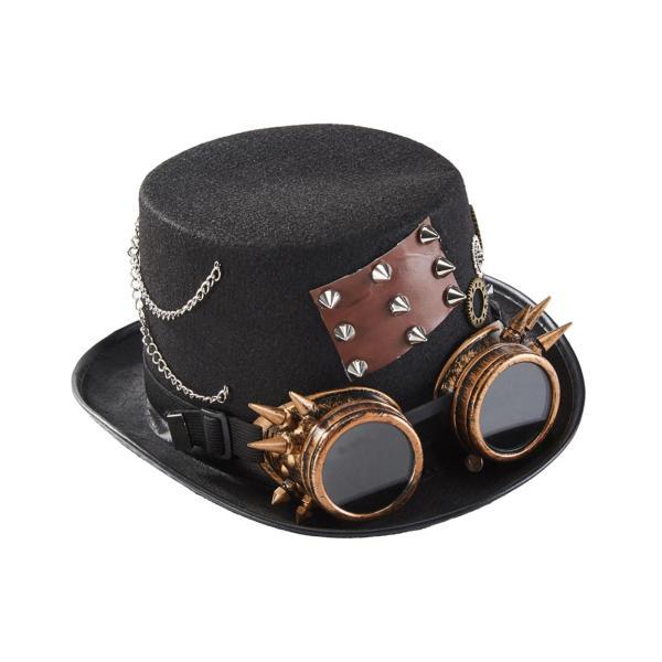 スチームパンクギアメガネ黒シルクハットヘッドギアショー