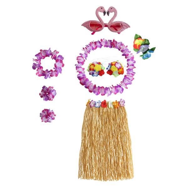 ハワイアンスカート 伸縮性のある花のブレスレット ステージパフォーマンス ビーチウェディング スカート丈 60cm