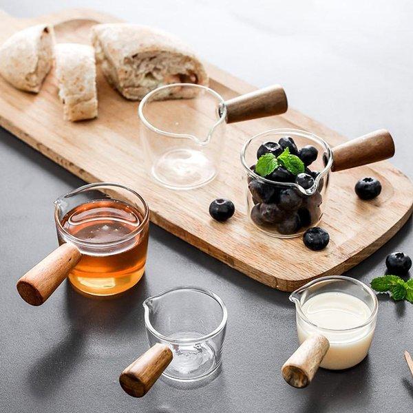 コーヒーポット ミルクピッチャー ガラス ミニ鍋 多機能 木製ハンドル