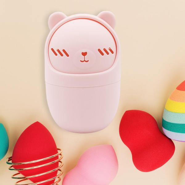 シリコンメイクアップスポンジホルダー、ビューティーエッグキャリングケース、スポンジコンテナメイクアップエッグ収納ボックス、旅行屋内用 , ピ