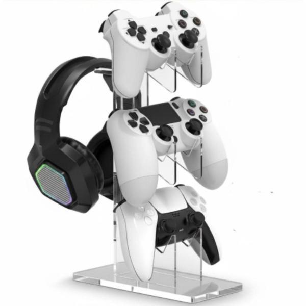 コントローラースタンド クリア構造 ヘッドホン掛け 収納スタンド アクリル素材 ディスプレイラック デスク周り整頓 軽量設計 整理収納 実用設計 書斎に適用