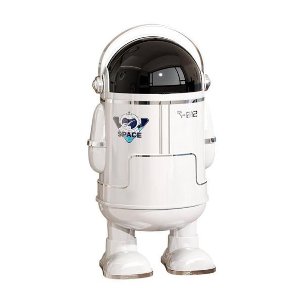 ゴミ箱 ホイール付き 廃棄物容器 宇宙飛行士モチーフ 蓋密閉機能 プレス式開口 二重構造 広い設置面積 SPACEグラフィック 居室 オフィス プレイルームに適用 13L