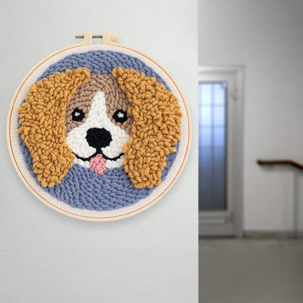 マニー 希少 美品 犬と椅子の刺繍インテリア装飾 大人の子供スターターAのためのパンチニードルキットDIY針仕事動物犬