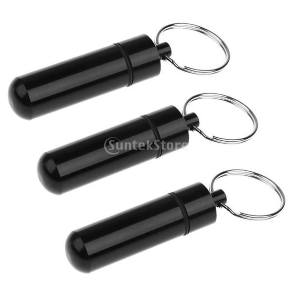 3個入 ピルボックス ピルケース 収納ボックス 小物入り 便利 ミニ 防水 キーホルダー 軽量 耐久性 オーガナイザーホルダー 全6色選べる - ブラック