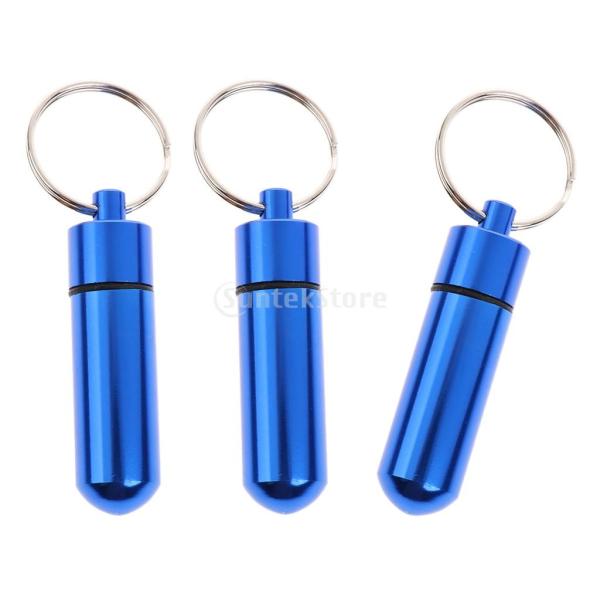 3個入 ピルボックス ピルケース 収納ボックス 小物入り 便利 ミニ 防水 キーホルダー 軽量 耐久性 オーガナイザーホルダー 全6色選べる - 青