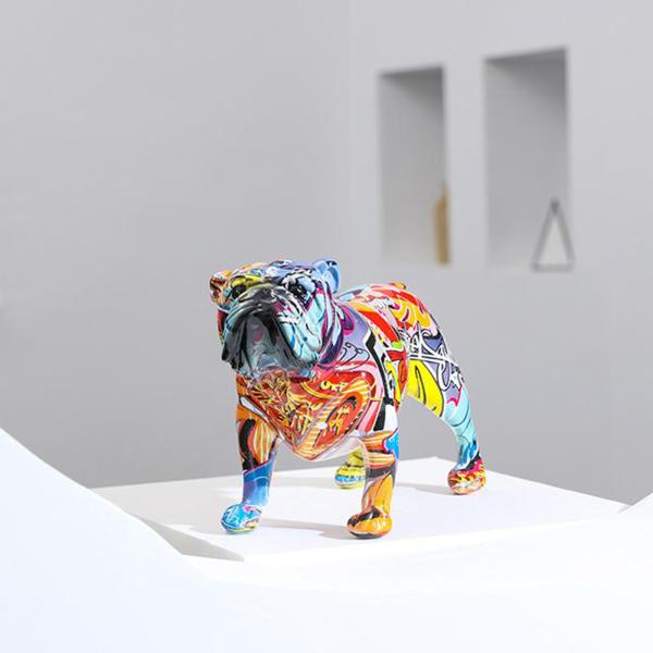 動物グラフィティアート樹脂クラフトの装飾品明るい着色立ちブルドッグ