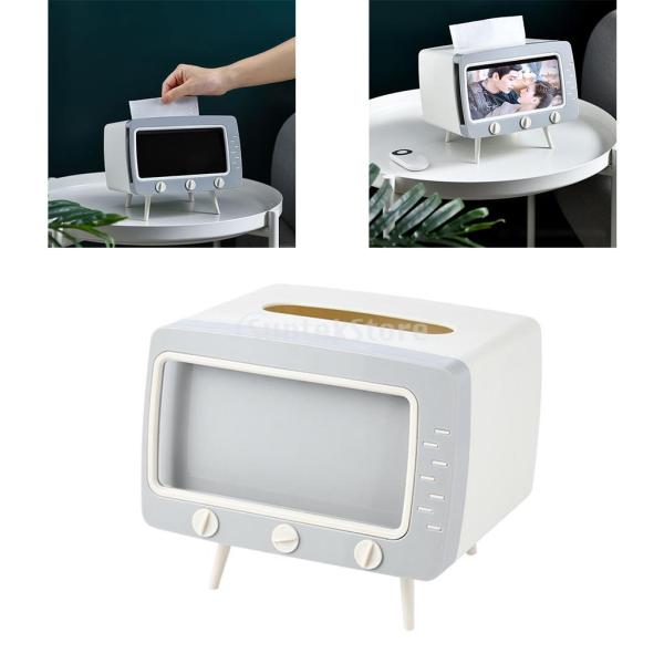 2in1ティッシュボックス テレビ型ティッシュケース スマホホルダー 収納 多機能 家庭用 オフィス モダン インテリア 全4色