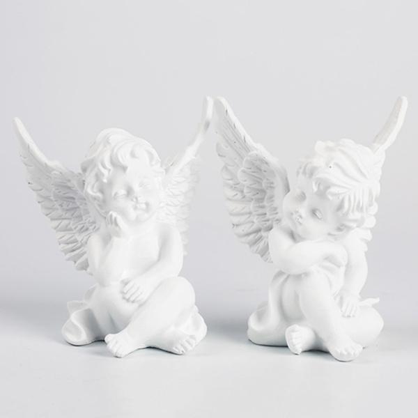 2x愛らしいキューピッド天使の置物工芸品像屋外記念ケルビム彫刻
