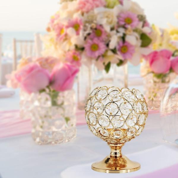 ゴールドクリスタルキャンドルホルダー燭台テーブルセンターピースの