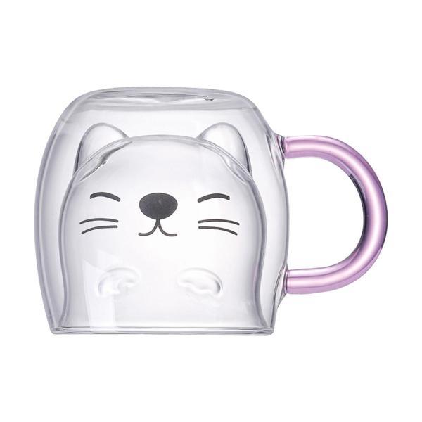 説明:二重壁のガラスカップ.かわいい猫の形.火傷防止.ホウケイ酸ガラス素材でできており.耐熱性に優れ.耐久性に優れています.温度差に耐える:-20°Cから150°C.多機能:コーヒー.お茶.香りのよいお茶.カプチーノ.アイスクリーム.カクテ...