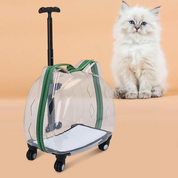 透明なスーツケースを運ぶ車輪が付いているペットの犬の猫のトロリーケースの荷物通気性のあるペットの猫のキャリアペットストローラー