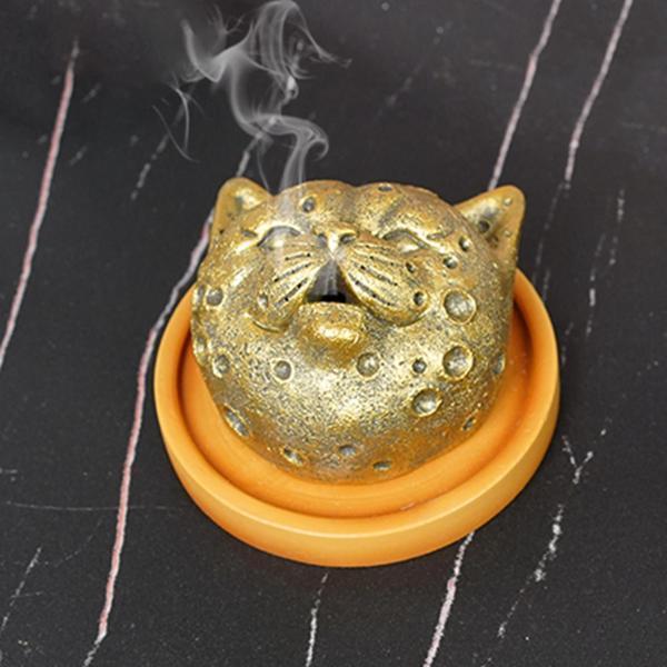 インテリア小物 陶器製 香炉 黒金装飾 神々の彫刻