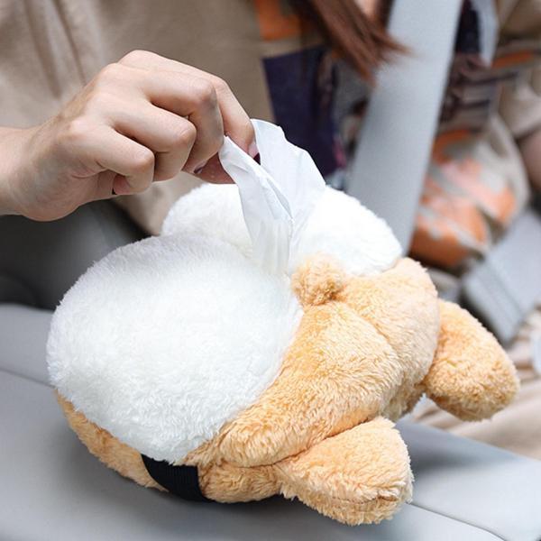 ティッシュケース 車 ティッシュカバー かわいい 車載 犬 ワンチャン ヘッドレスト ティッシュボックス 車用 ぬいぐるみ アニマル コーギーのお尻 ふわふわ