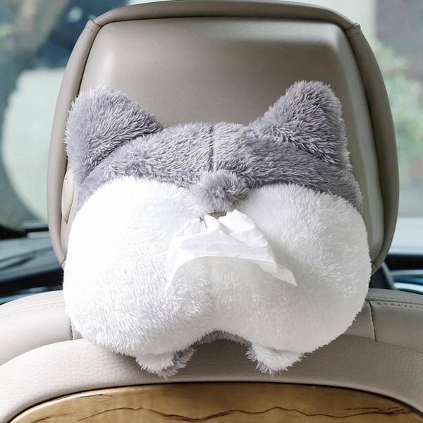 ティッシュケース 車 ティッシュカバー かわいい 車載 犬 ワンチャン ヘッドレスト ティッシュボックス 車用 ぬいぐるみ アニマル コーギーのお尻 ふわふわ