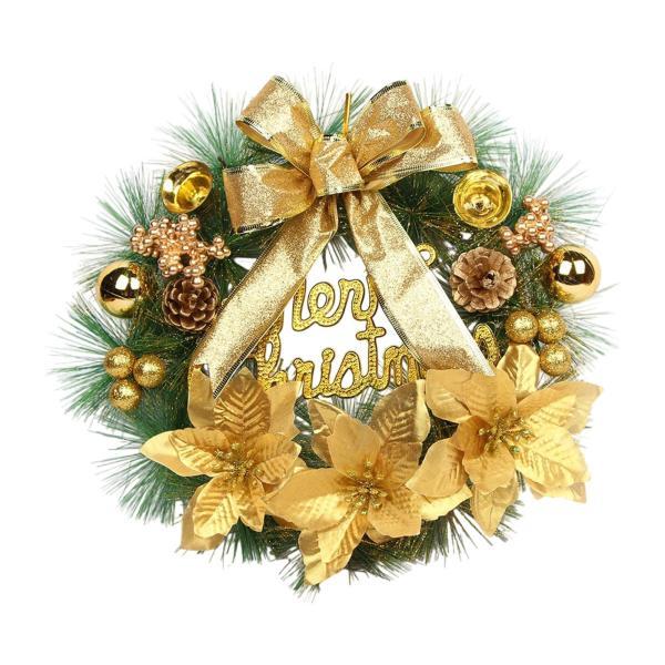 クリスマスリース 30cm 花付き 人工クリスマスリース 吊り下げ装飾