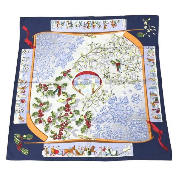 美品　エルメス カレ90 去年の雪　Neige d'Antan エルメス カレ90 neige d antan 去年の雪 ネイビー レディース