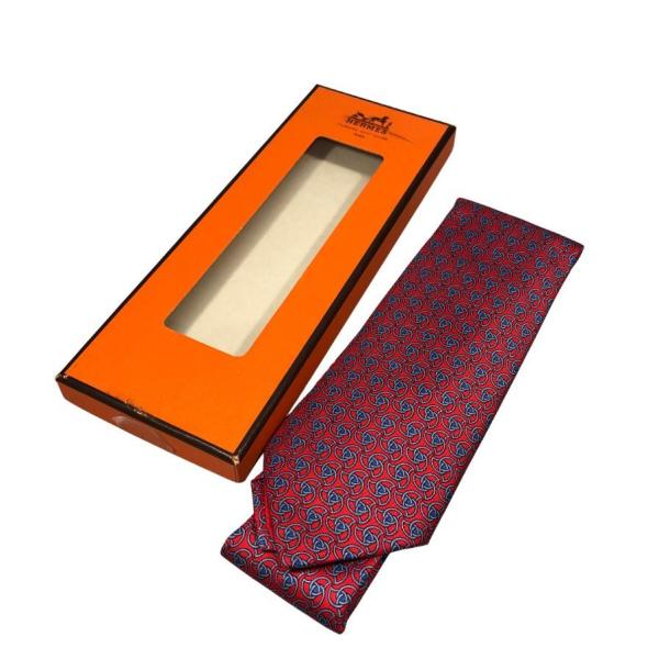 エルメス ネクタイ 総柄 プロペラ柄 シルク レッド系 メンズ HERMES【AFI6】