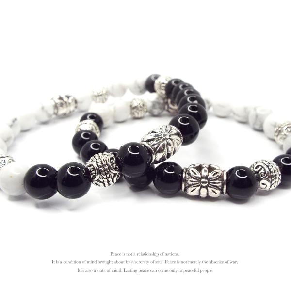 【2000円以上ご購入でネコポス送料・無料キャンペーン中】陰陽マークの形に組み合わせた風水ブレスレット！！！ホワイトターコイズとオニキスの組み合わせは変化に順応するエネルギーをもたらし力を高める効果があるといわれています。心身の新陳代謝を促...