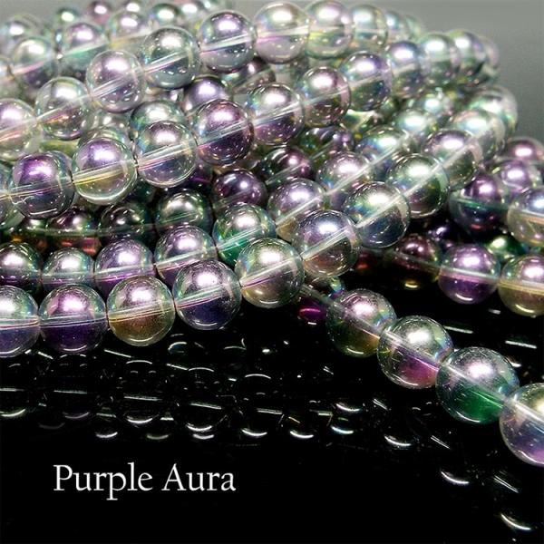 天然石 ビーズ パープルオーラ水晶 約8mm 連売り パワーストーン ハンドメイド 一連 アクセサリー