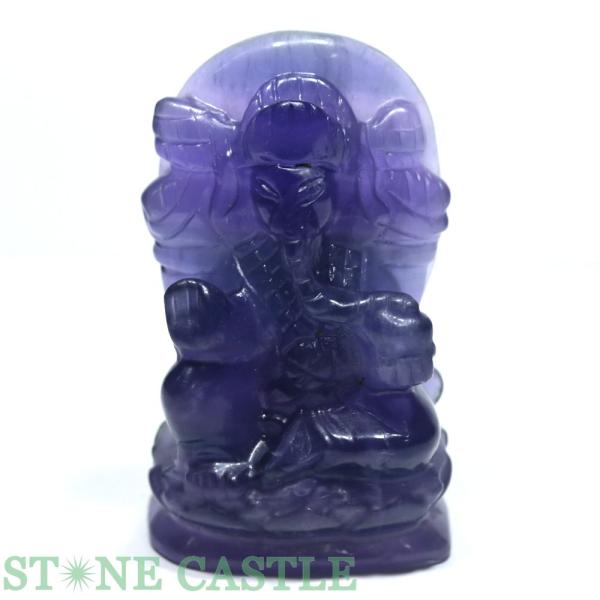 石流通センター 一点物 天然石 彫刻置物 ガネーシャ パープルフロー