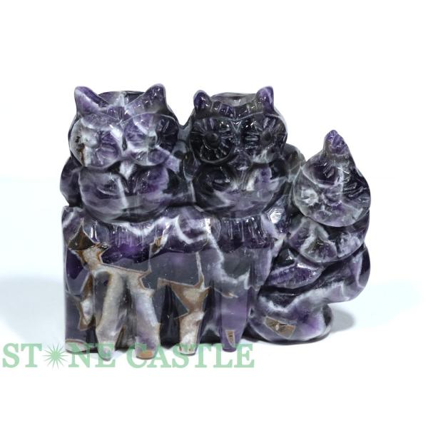 石流通センター 一点物 天然石 彫刻置物 ふくろう シェブロン