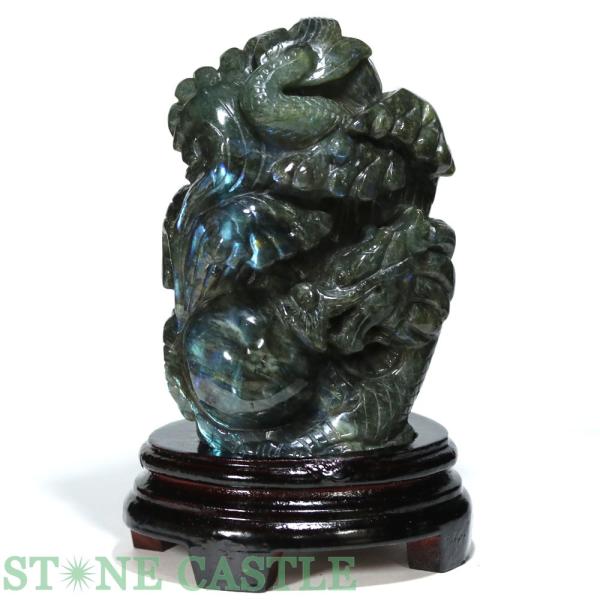 石流通センター 一点物 天然石 彫刻置物 龍 ラブラドライト (台付) No