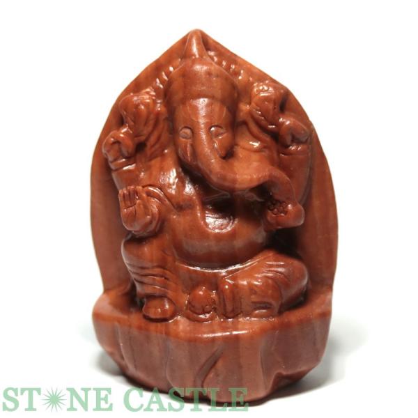 石流通センター 置物一点物 天然石 彫刻置物 ガネーシャ レッド