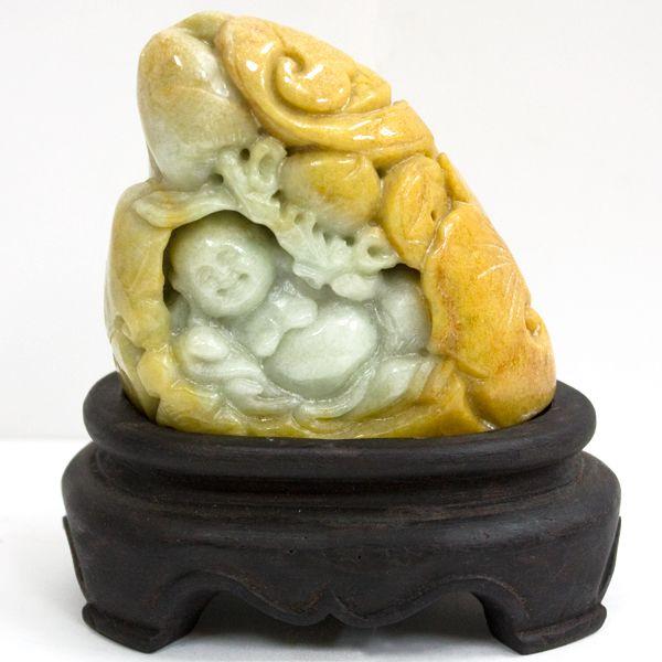 石流通センター 置物 翡翠 高級一点物 彫刻置物 本翡翠 (台付き) No.11