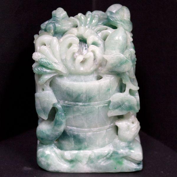 石流通センター 置物 翡翠 高級一点物 彫刻置物 本翡翠 (台無) No.42
