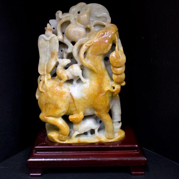 石流通センター 置物 翡翠 高級一点物 彫刻置物 本翡翠 (台付き) No.63