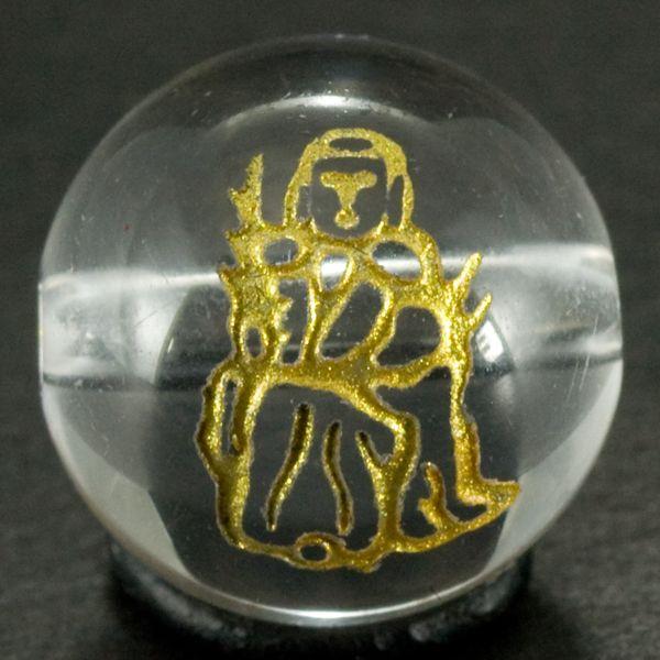 石流通センター 彫刻ビーズ 水晶 12mm 線彫り (金彫り) 七福神 