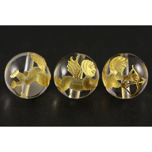 天然石彫り水晶弓持ち天使-エンジェル12mm玉のブレスレット エンジェル 