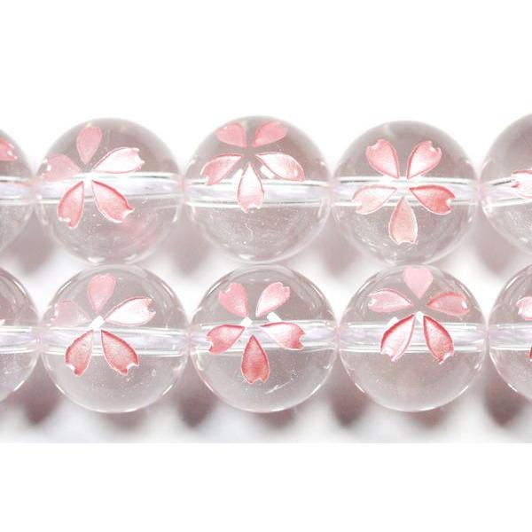 石流通センター 彫刻ビーズ 水晶 12mm (ピンク彫り) 桜 (一連売り 