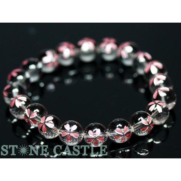 石流通センター 彫刻ビーズ 水晶 10mm (ピンク彫り) 桜 (ブレスレット 