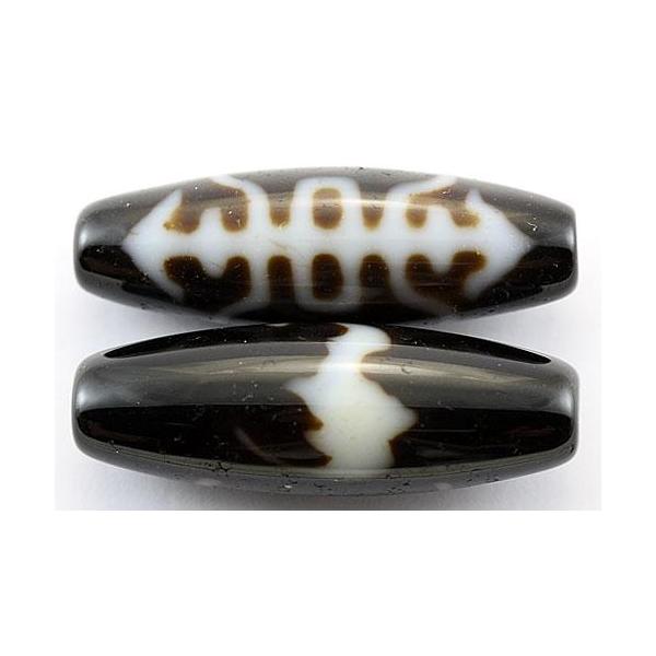 茶色と白の模様 九眼天珠　楕円形ビーズ 約5cm