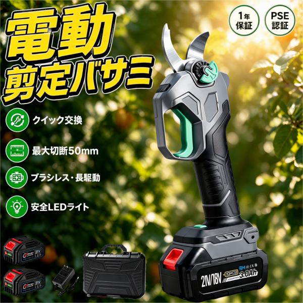 電動バサミ 充電式剪定バサミ 枝切り鋏 軽量 1kg 2 段階開口調整 SK5 高硬度刃 ガーデニング愛好家・園芸初心者に
