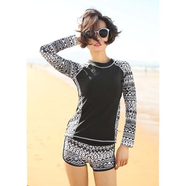 初春セール 短納期 ラッシュガード レディース 上下セット 長袖 ショートパンツ 水着 体型カバー ネイティブ柄 エスニック スポーティー uvカッ tsl09yy18mar19