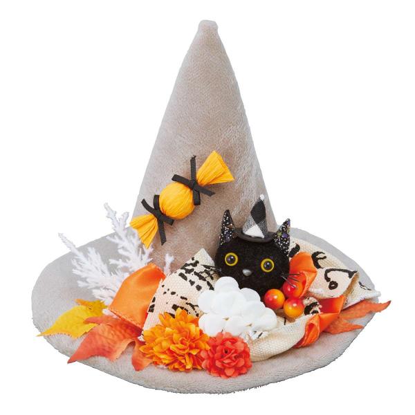 ハロウィン 飾り 装飾 インテリア_ハロウィンハットアレンジ 幅21×高さ20cm ネコ 1個_57-19-4-2_8730-6112