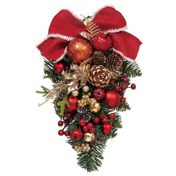 リボン付きの30cmデコレーションスワッグ。シックなタイプからキュートなタイプ、ナチュラルなタイプまで様々なスタイルをご用意いたしました。小ぶりの飾りやすいサイズです。壁に吊るしてもこのまま置いても空間にクリスマスの温かい彩りをもたらします...