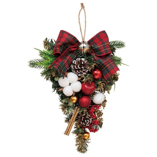 リボン付きの30cmデコレーションスワッグ。シックなタイプからキュートなタイプ、ナチュラルなタイプまで様々なスタイルをご用意いたしました。小ぶりの飾りやすいサイズです。壁に吊るしてもこのまま置いても空間にクリスマスの温かい彩りをもたらします...