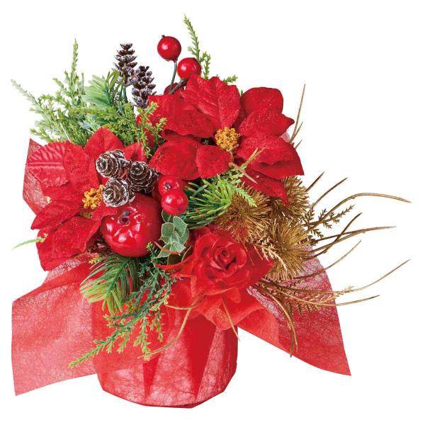 ポインセチアとベリーを組み合わせたアレンジメントです。テーブルや商品棚、レジカウンターやショーケースのクリスマスディスプレイに。オフィスやクリニックの受付にもおすすめのクリスマス飾りです。●素材／ポリエステル・ポリスチレンベース：ポリスチレ...