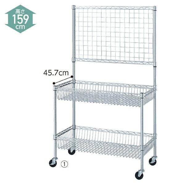 ■■商品特徴■■さまざまな商品の大量陳列が可能！●サイズ／W90.7cm キャスター装着時：H158.6(前79.8)cm カゴの深さ：13cm ネット：H55.8cm ネットピッチ：5cm 線材：直径3mm●素材／スチール製 クロームメッ...