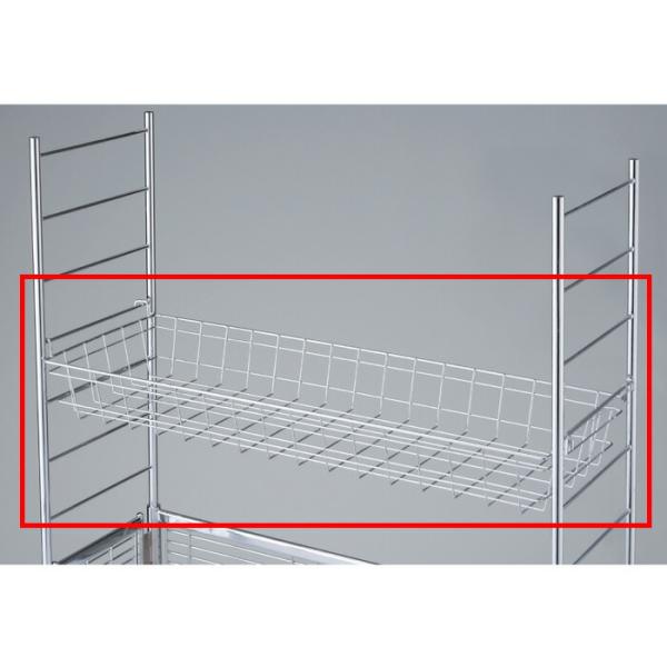 ワゴン上部を有効活用するための上置きカゴです。ワゴン単体での使用に比べて、多くの商品を陳列できます。【サイズ】幅120×奥行30×高さ10cm ネットピッチ：5cm 線材：カゴ直径3.2mm 枠部分：直径6mm【素材】スチール製 クロームメ...