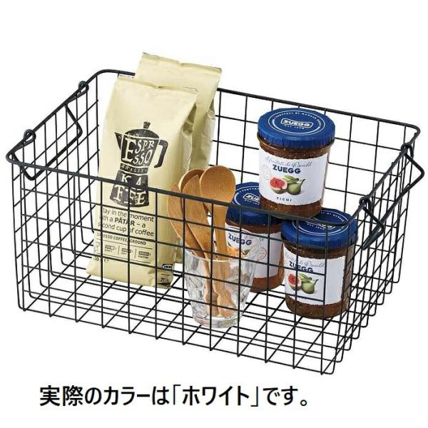スタッキングできます。【サイズ】W37×D26×H18cm 持ち手含む幅：41cm【素材】スチール製 粉体塗装【重量】約0.5kg【検索キーワード】バスケット ワイヤー アイアン スタッキング スチール かご カゴ 収納