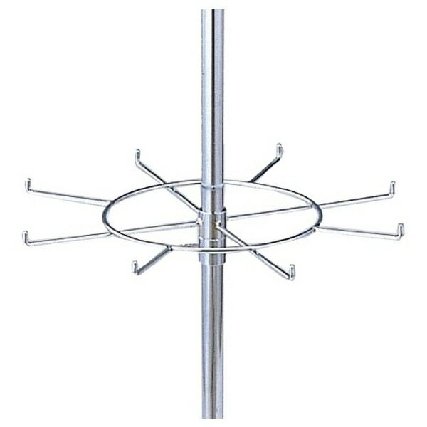 円型フック4段回転小物掛け用追加フックです。【サイズ】外径45cm内径25cm 線材：直径6mm【素材】スチール製 クロームメッキ【重量】0.6kg【検索キーワード】陳列棚 販売台 ディスプレイ 回転什器 小物 アクセサリー ハンガーラック