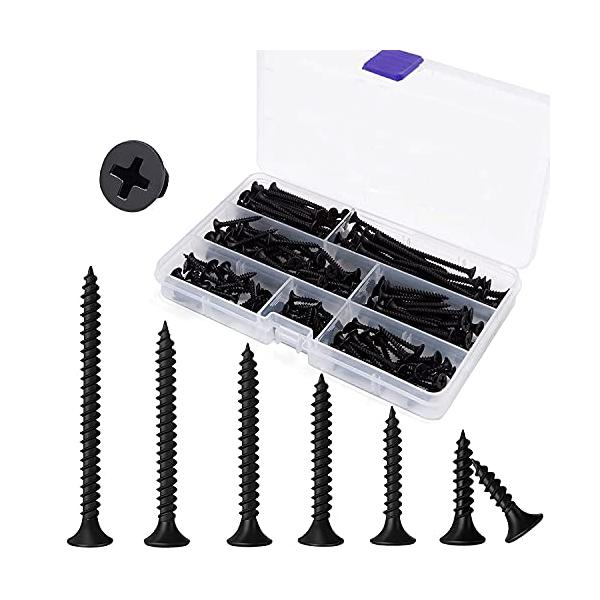 YFFSFDC 木ネジ 黒 十字穴付皿 7サイズセット 110本入 スクリューネイル ネジ釘 3.5mm x 16 mm/20mm/25mm