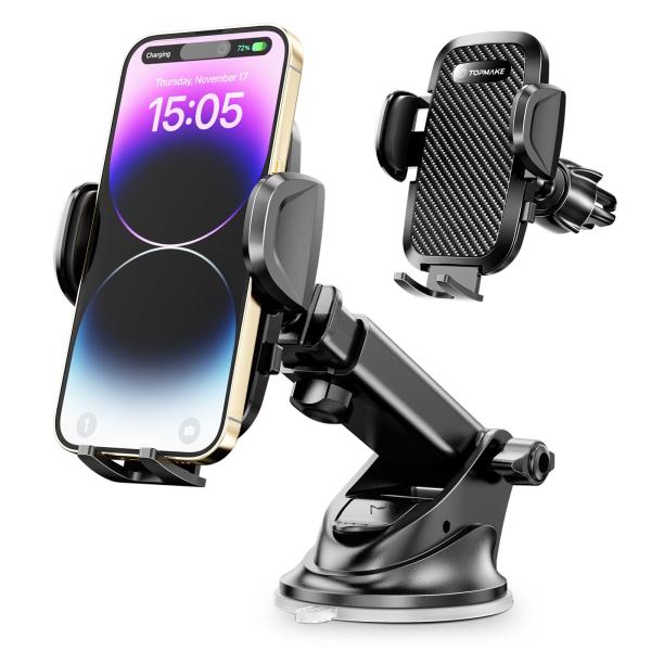 他サイト： Topmake スマホホルダー 車 車載ホルダー ゲルサクションカップ/クリップ 2in1 携帯ホルダー 車 エアコン吹き出し口 360度回の商品画像
